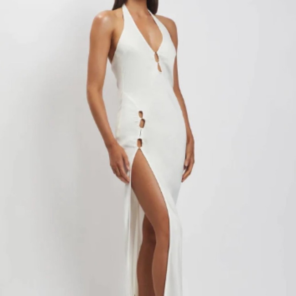 Meshki Tanja Halter Side Split Cutout Midi Dress in White